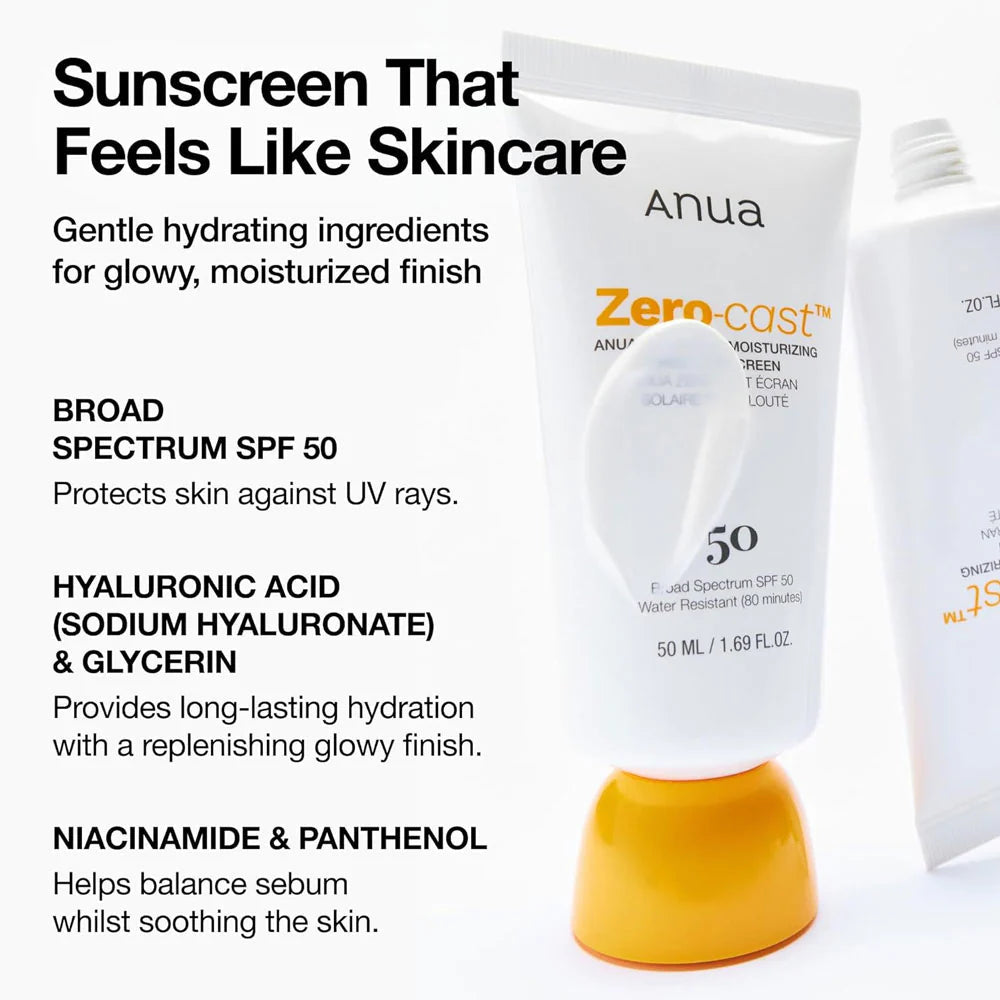 Anua - Zero Cast Moisturizing Finish Sunscreen SPF50+ 50ml