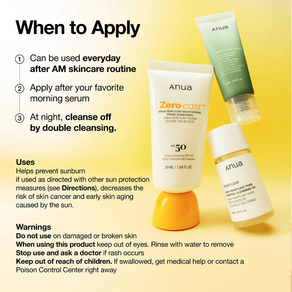 Anua - Zero Cast Moisturizing Finish Sunscreen SPF50+ 50ml